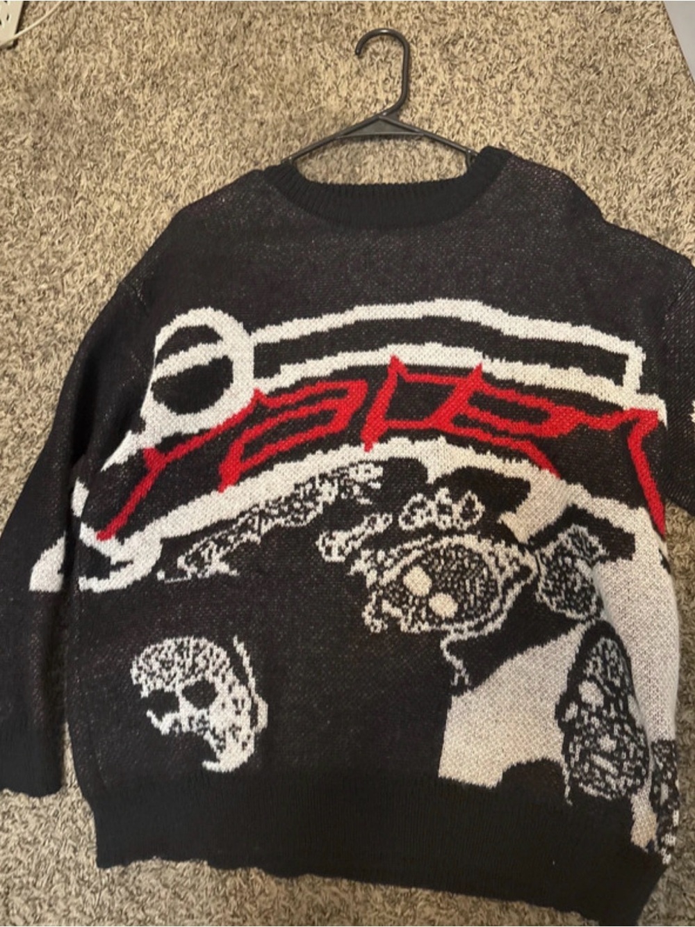 SHEIN Black, White and Red Graphic Crewneck Sweater